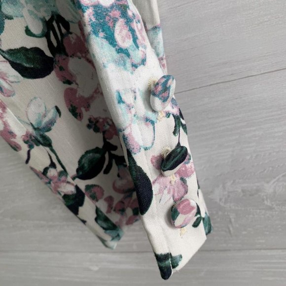 NWT J.Jill Stretch Linen - Oatmeal floral linen cropped pant button hem L Petite - Picture 3 of 6